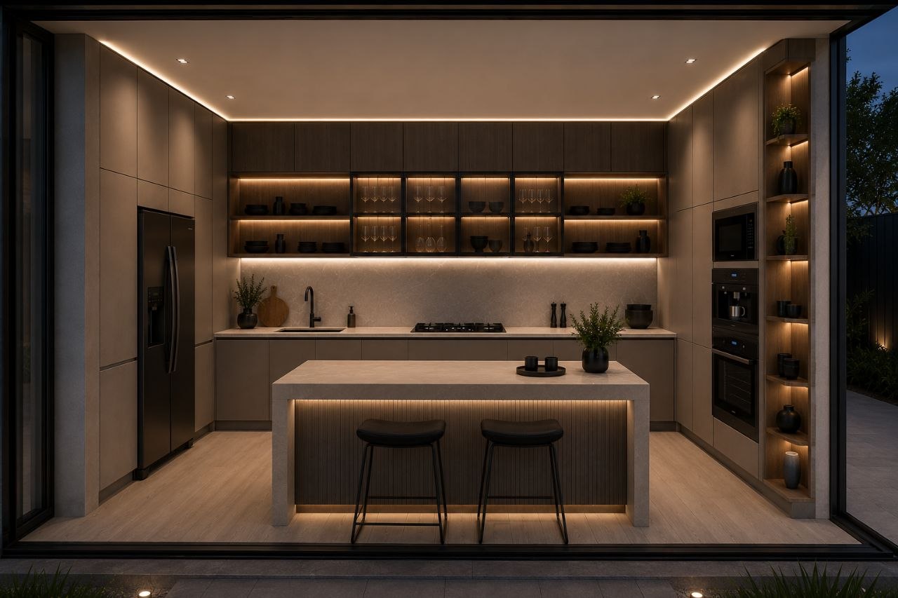 Modern kitchen cabinetry and material selection design concept Perth