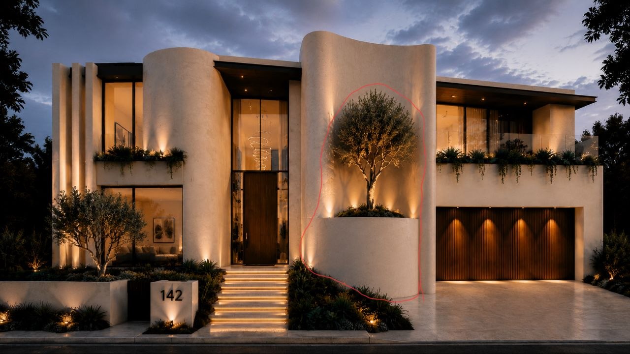 Interior and exterior design concept of a contemporary family home